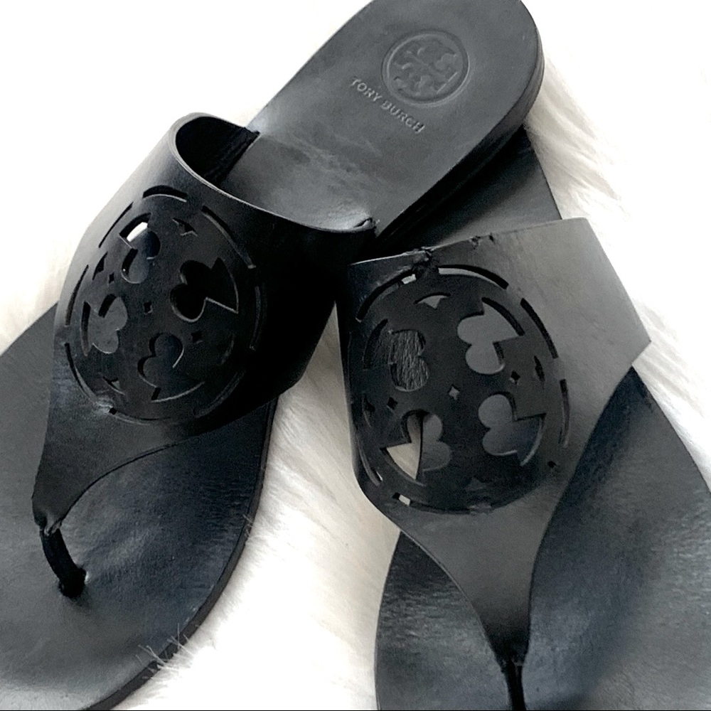 Tory Burch Zoey Black Leather Thong Sandals